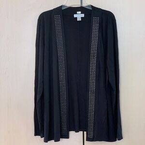 Christopher & Banks Women's Long Sleeve Open Front Studded Cardigan Black XL